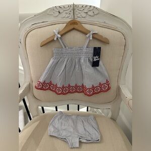 🐇 Baby 6 Mth Two Piece Cotton Outfit with Stripes, Smocking, embroidery NWT